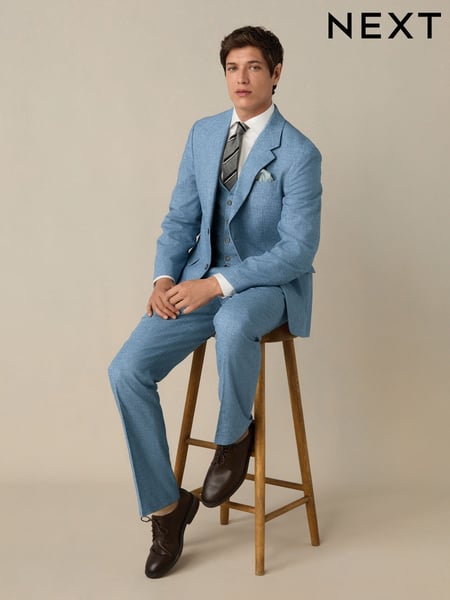 Blue Linen Blend Texture Suit Jacket (E94460) | € 148