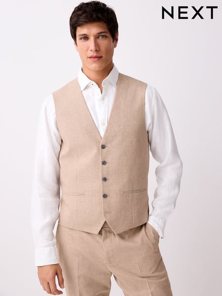 Stone Textured Linen Suit Waistcoat (E94474) | € 75