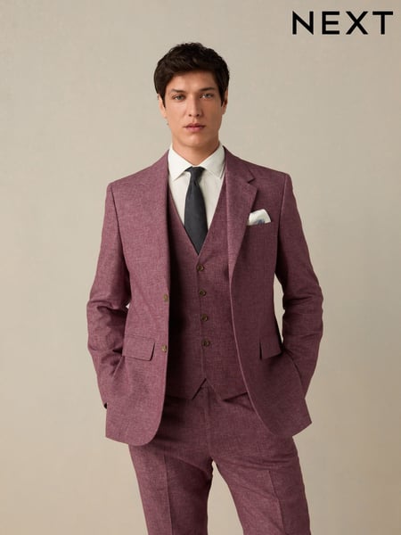 Pink Tailored Fit Linen Blend Texture Suit Jacket (E94490) | € 148