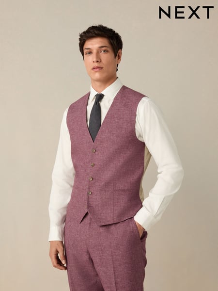 Pink Textured Linen Suit Waistcoat (E94492) | € 67