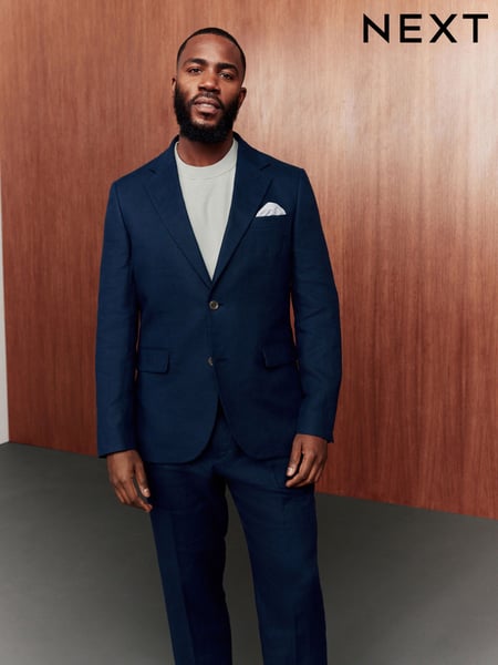 Blue Slim Fit Linen Suit Jacket (E94496) | € 179