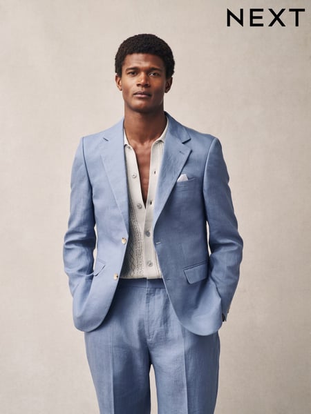 Light Blue Slim Fit Linen Suit Jacket (E94503) | € 179
