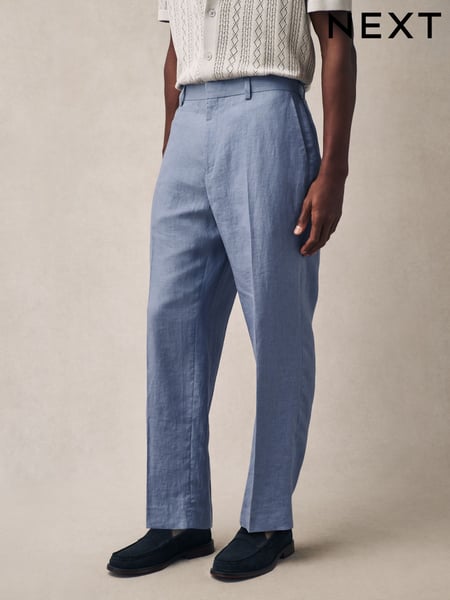 Light Blue Slim Fit 100% Linen Suit Trousers (E94504) | € 103