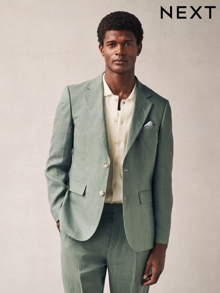 Green Slim Fit Linen Suit Jacket (E94506) | € 179