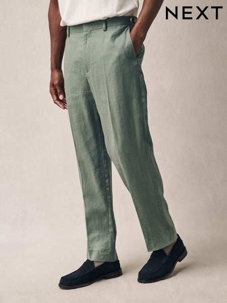 Green Slim Fit 100% Linen Suit Trousers (E94507) | € 103