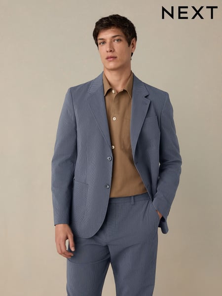 Navy Slim Fit Seersucker Stripe Suit Jacket (E94510) | € 133