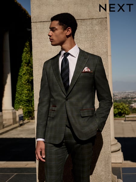 Green Slim Fit Trimmed Check Suit Jacket (E94514) | € 148