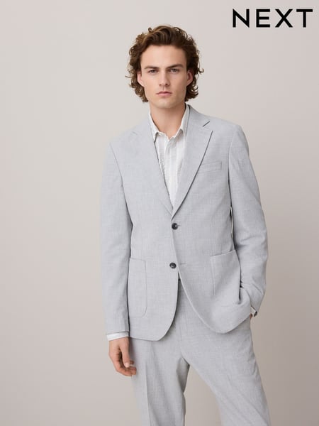 Light Grey Slim Fit Seersucker Texture Suit Jacket (E94519) | € 125
