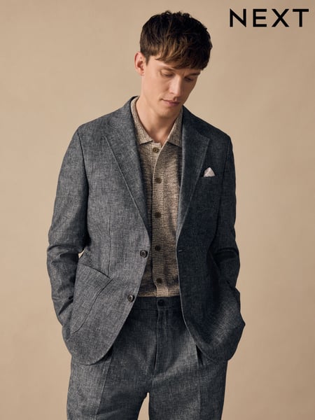 Blue Slim Fit Linen Blend Suit Jacket (E94523) | € 148