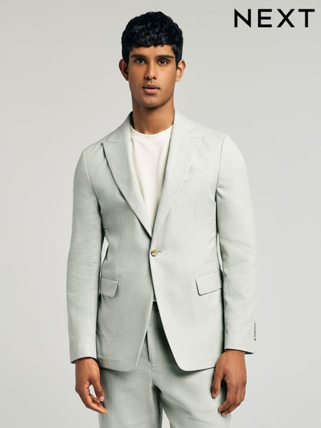 Green Linen Blend Texture Suit Jacket (E94540) | € 133