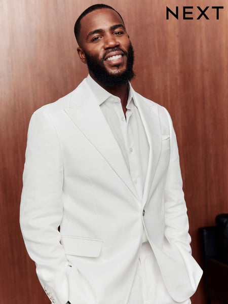 White Slim Fit Linen Blend Suit Jacket (E94542) | € 148