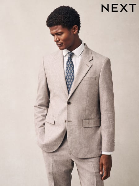 Stone Striped Linen Blend Tailored Fit Suit Jacket (E94546) | € 148