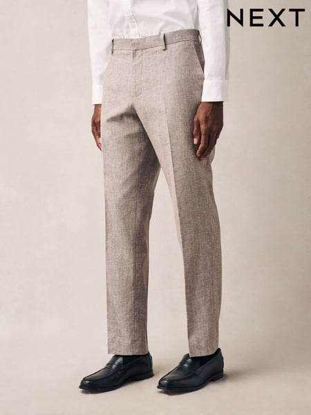 Stone Striped Linen Blend Tailored Fit Suit Trousers (E94547) | € 75