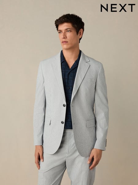 Blue Slim Fit Seersucker Stripe Suit Jacket (E94550) | € 133