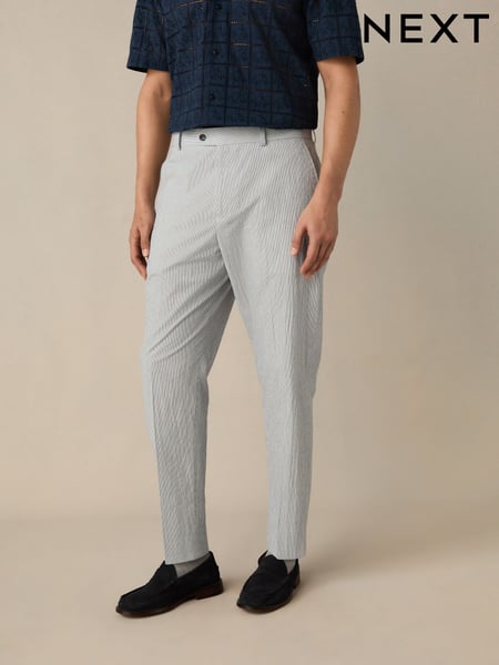 Blue Slim Fit Striped Seersucker Suit Trousers (E94551) | € 75