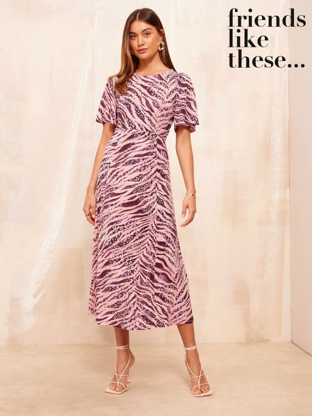 Friends Like These Purple Animal ITY Flutter Short Sleeve Midi Dress (E95069) | € 31