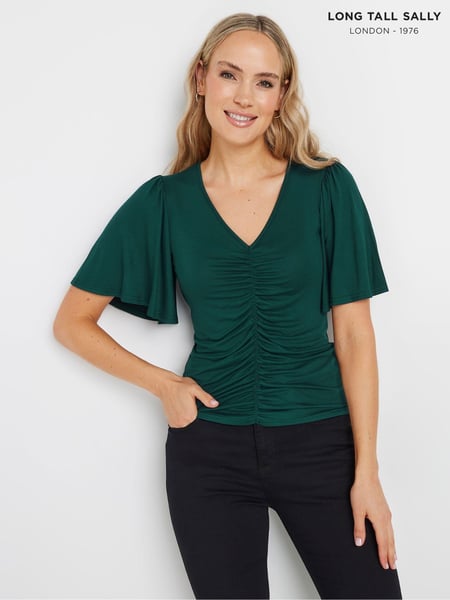 Long Tall Sally Green Angel Sleeve Ruched Front Top (E95464) | € 41