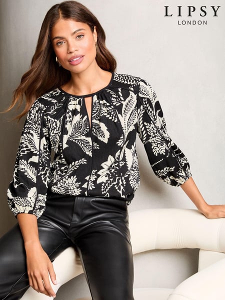 Lipsy Black Jersey Crinkle 3/4 Sleeve Top (E95534) | € 23