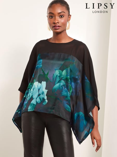 Lipsy Blue Chiffon Yoke Floral Cape Top (E95544) | € 32