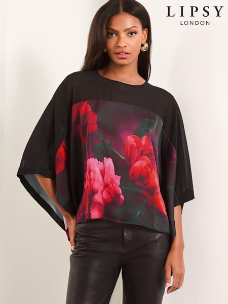Lipsy Red Chiffon Yoke Floral Cape Top (E95549) | € 45