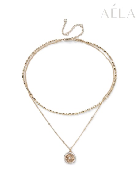 Aela Gold Tone Diamond Simulants Multi Row Coin Pendant Necklace (E95624) | € 35