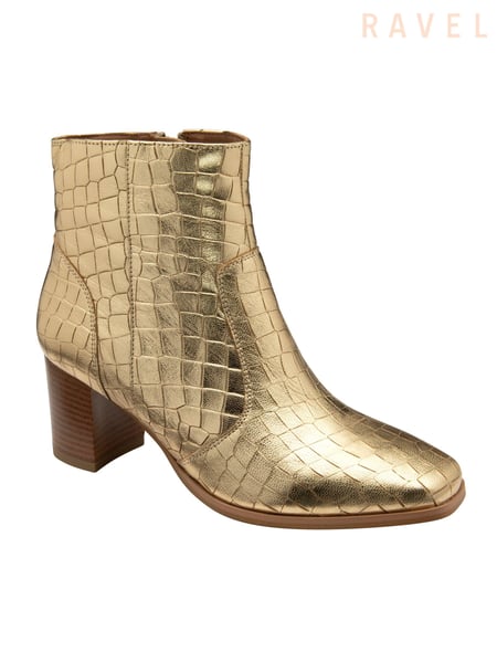 Ravel Gold Leather Heeled Ankle Boots (E96359) | € 156
