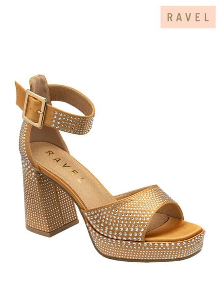 Ravel Gold Satin Heeled Sandals (E96384) | € 101
