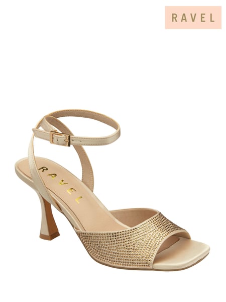 Ravel Gold Peep-Toe Block-Heel Mule Sandals (E96408) | € 101