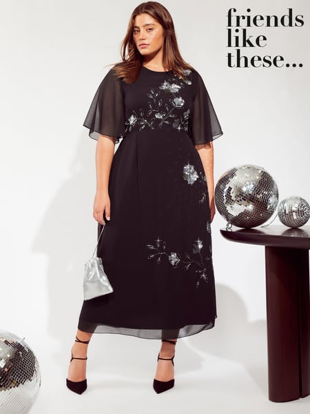 Friends Like These Black Curve Embellished Midi Dress (E96491) | € 76