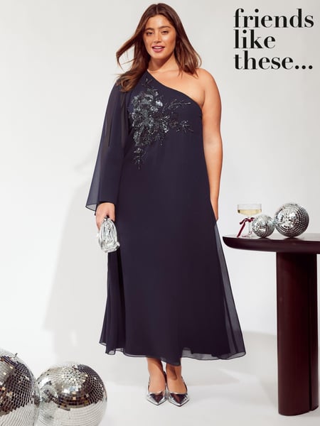 Friends Like These Navy Blue Curve One Shoulder Embellished Maxi Dress (E96493) | € 74