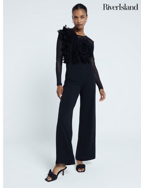 River Island Black Volume Frill Front Jumpsuit (E96758) | € 63