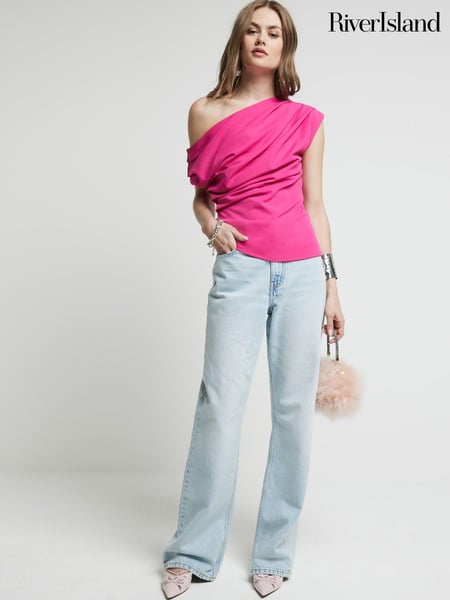 River Island Pink Bright Off Shoulder Drape Top (E96761) | € 24