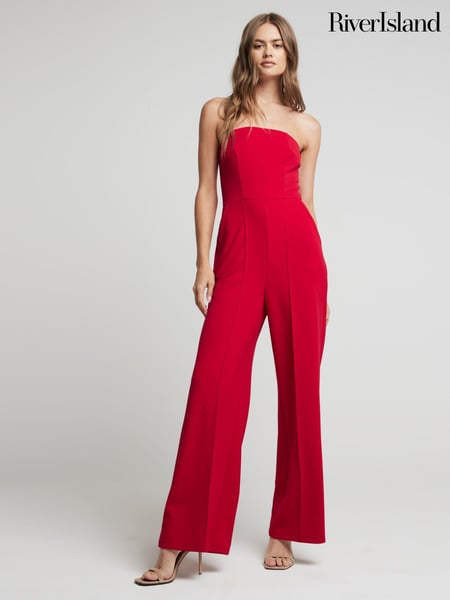 River Island Red Bandeau Wide Leg Jumpsuit (E96766) | € 26