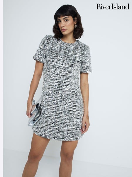 River Island Silver Boucle Shift Dress (E96770) | € 54