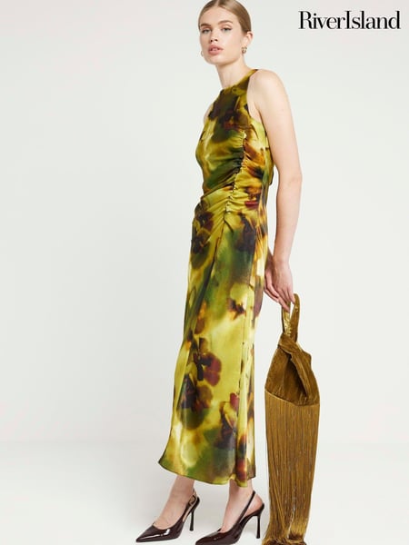 River Island Green Ruched Side Midi Dress (E96773) | € 39