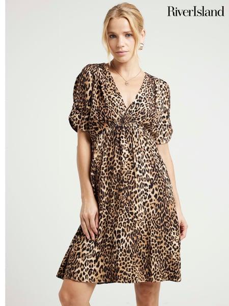 River Island Brown Floral Print Ruched Mini Dress (E96802) | € 72