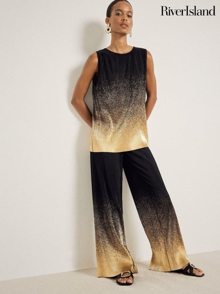 River Island Black Ombre Foil Plisse Trousers (E96891) | € 55