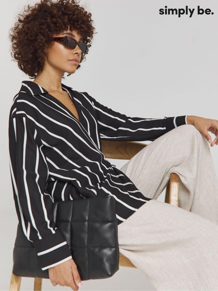 Simply Be Mono Striped Tie Front Wrap Shirt (E97002) | € 31