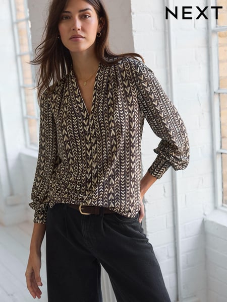 Wein-Herz-Print - Long Sleeve V-Neck Blouse (E97369) | 49 €