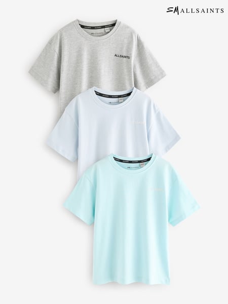 smALLSAINTS Blue Boys Logo Crew Relaxed 100% Cotton T-Shirts 3 Pack (E98134) | € 44 - € 50