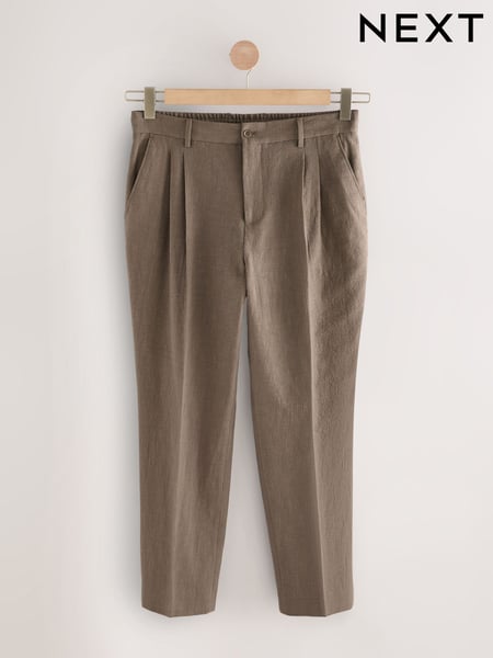 Mushroom Brown Smart Linen Look Trousers With Internal Drawcord (E98547) | € 52