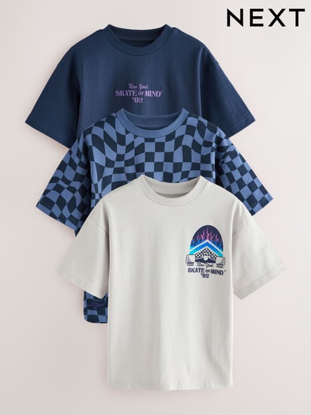 Grey/Blue Skate Relaxed Fit Graphic Print Short Sleeve 100% Cotton T-Shirts 3 Pack (3-16yrs) (E98590) | € 28 - € 37