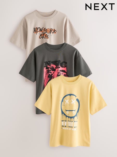 Charcoal Grey Skate Relaxed Fit Graphic Print Short Sleeve 100% Cotton T-Shirts 3 Pack (3-16yrs) (E98592) | € 28 - € 37