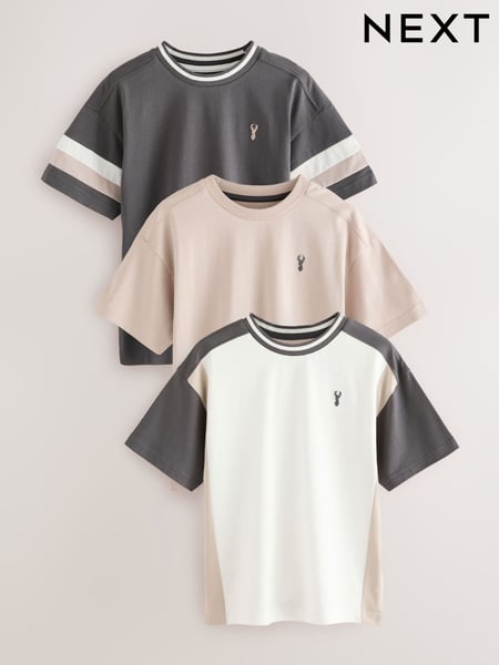 Grey/Cement/White Relaxed Fit Colourblock Short Sleeve 100% Cotton T-Shirts 3 Pack (3-16yrs) (E98594) | € 28 - € 37