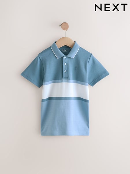 Blue Colourblock Stripe Short Sleeve 100% Cotton Polo Shirt (3-16yrs) (E98649) | € 17 - € 24