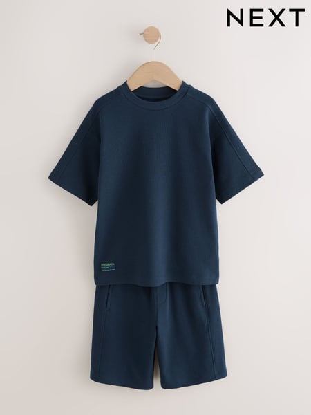 Navy Blue Textured Short Sleeve T-Shirt and Shorts Set (3-16yrs) (E98806) | € 18 - € 30