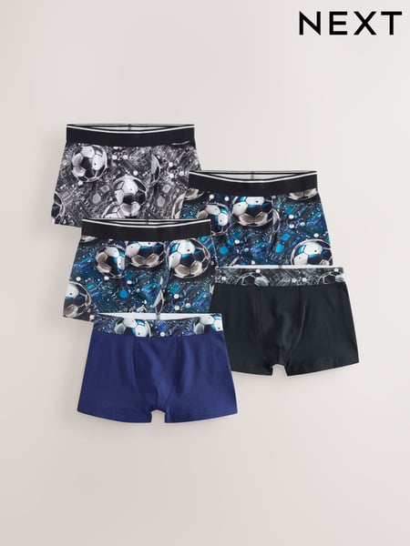 Blue/Black Football Print Trunks 5 Pack (2-16yrs) (E98845) | € 20 - € 27
