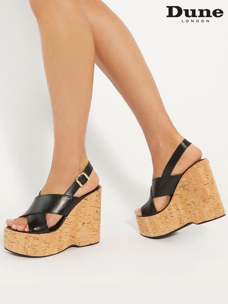 Dune London Black Kaiden Chunky Cork Wedge Sandals (E99058) | € 154