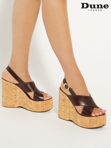 Dune London Brown Kaiden Chunky Cork Wedge Sandals (E99061) | € 154