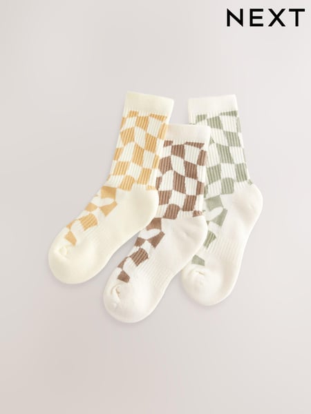 Neutral 3 Pack Cotton Rich Checkerboard Cushioned Sole Ankle Socks (E99464) | € 8 - € 11